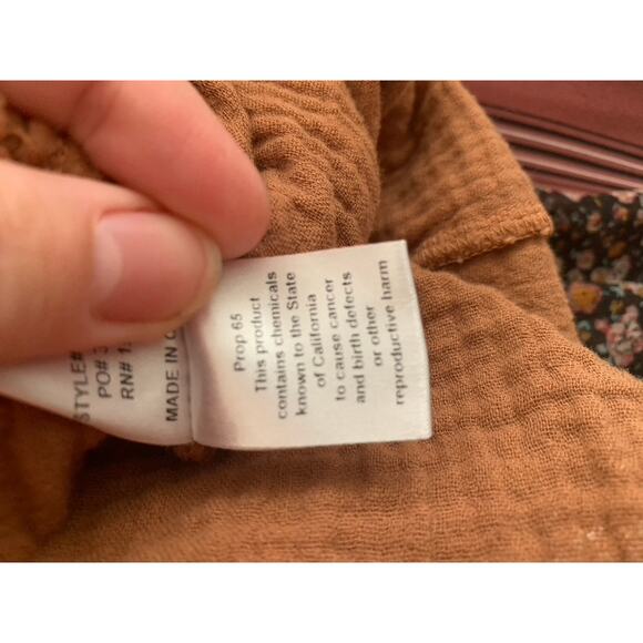 Promesa Brown Cropped Top M Boho Frayed Hem Waffle Oversize Casual Festival Fall - Picture 10 of 10